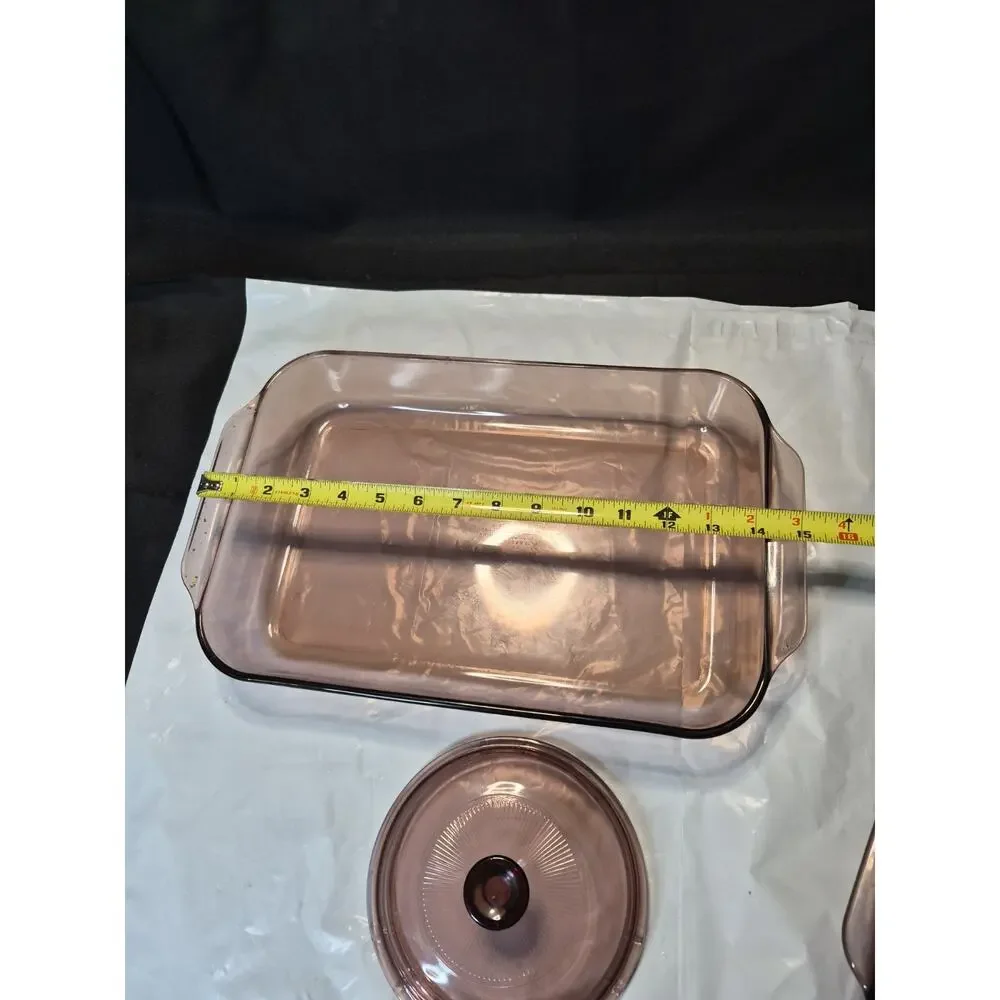 Pyrex Corning Cranberry Pink 233-R, 222 8x8 Casserole Baking Dish Glass Pan &Lid